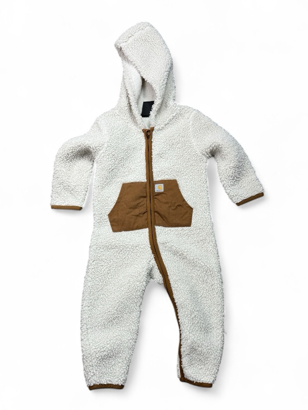Carhartt Kids Cream Sherpa Hooded One-Piece with Brown Pocket & Trim